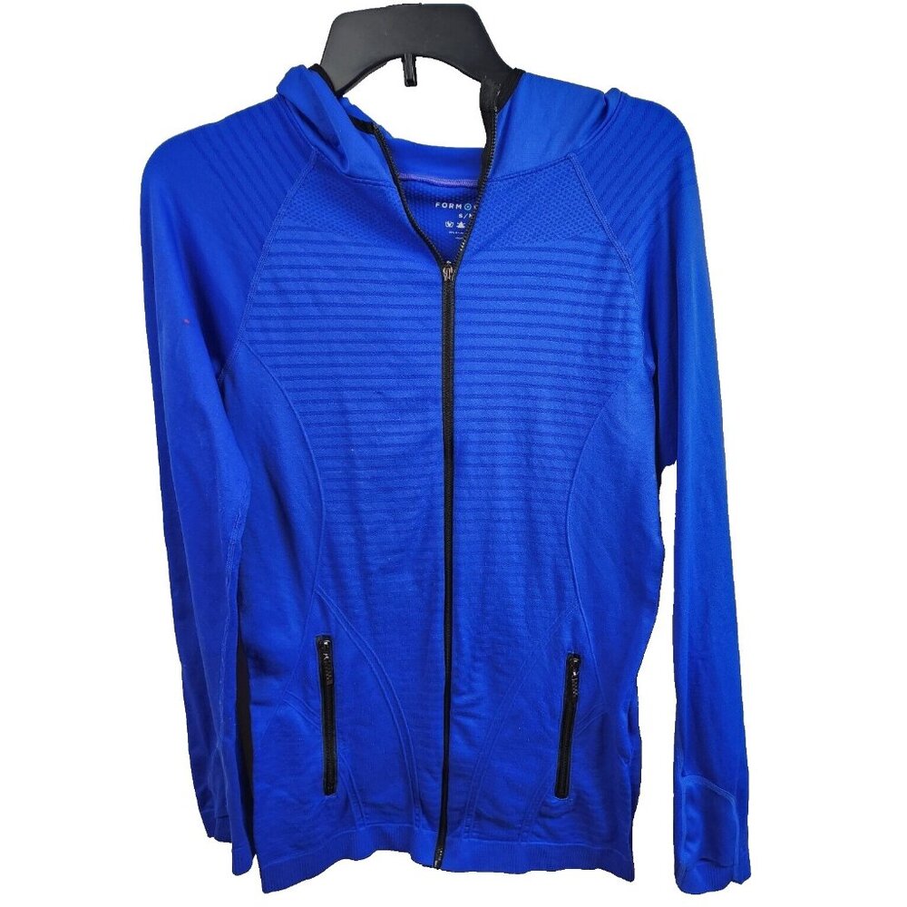 Form Focus Womens Seamless Activewear Hoodie S/M Royal Blue Full Zip Running